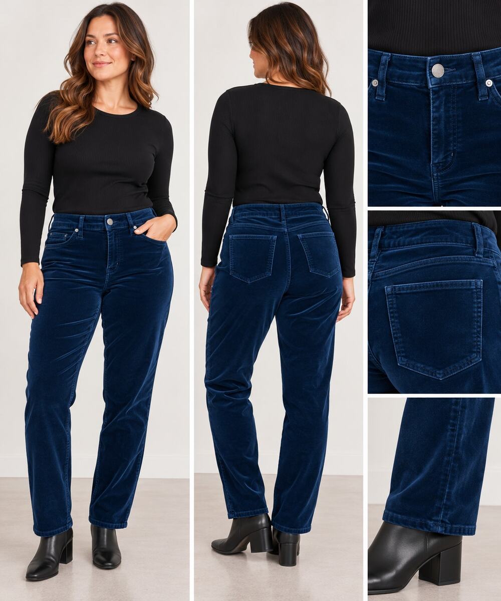 Well Worn Women’s Velvet Pants Size 12/32 Navy Blue Stretch Straight Leg